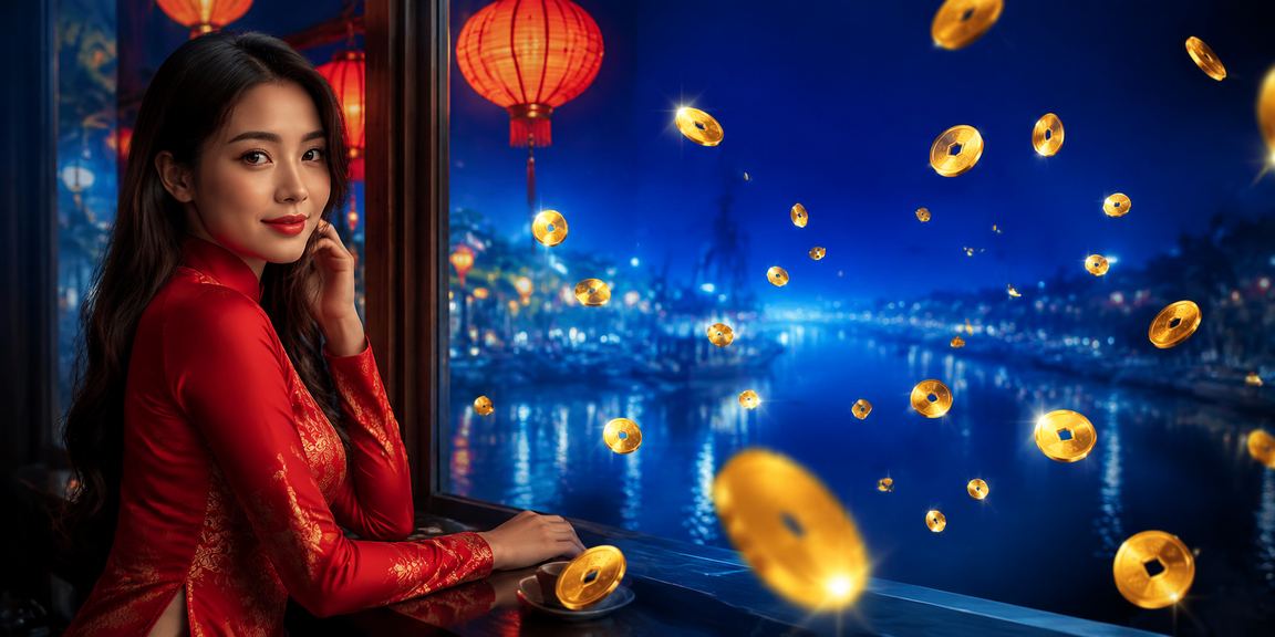 Người phụ nữ Huế mặc áo dài theo dõi bảng xếp hạng giải thưởng casino trên điện thoại
